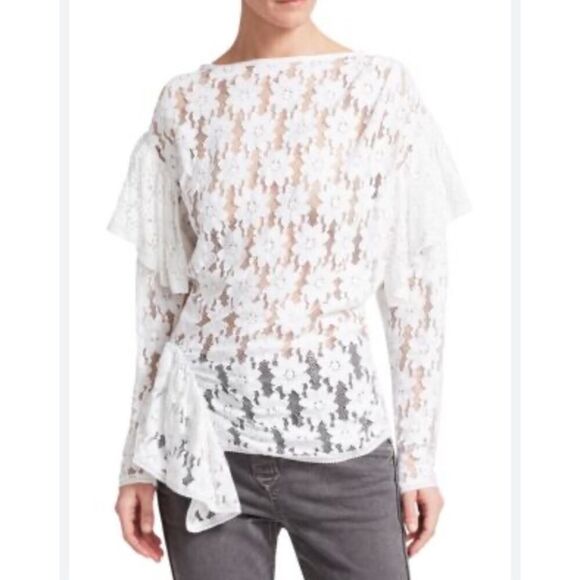 Isabel Marant Vinny Asymmetric Ruffled Cotton-lace Top In Off-White sz 42/ US 10 - Picture 2 of 16